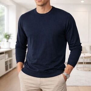ASKET The Cotton Sweater‎ Men Size M Short Dark Navy 100% Organic Cotton